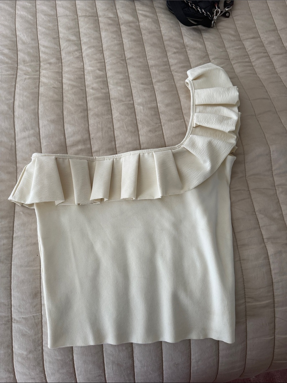 Zara One-Shoulder Ruffle Top in Cream